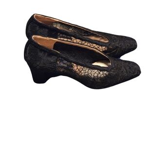 Vintage Joel Parker Black Mesh Lace Wedding Party Heels Size 9AA w/Box